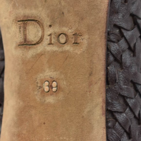 DIOR: Dark Brown Woven Leather & "CD" Logo Booties - Picture 11 of 11